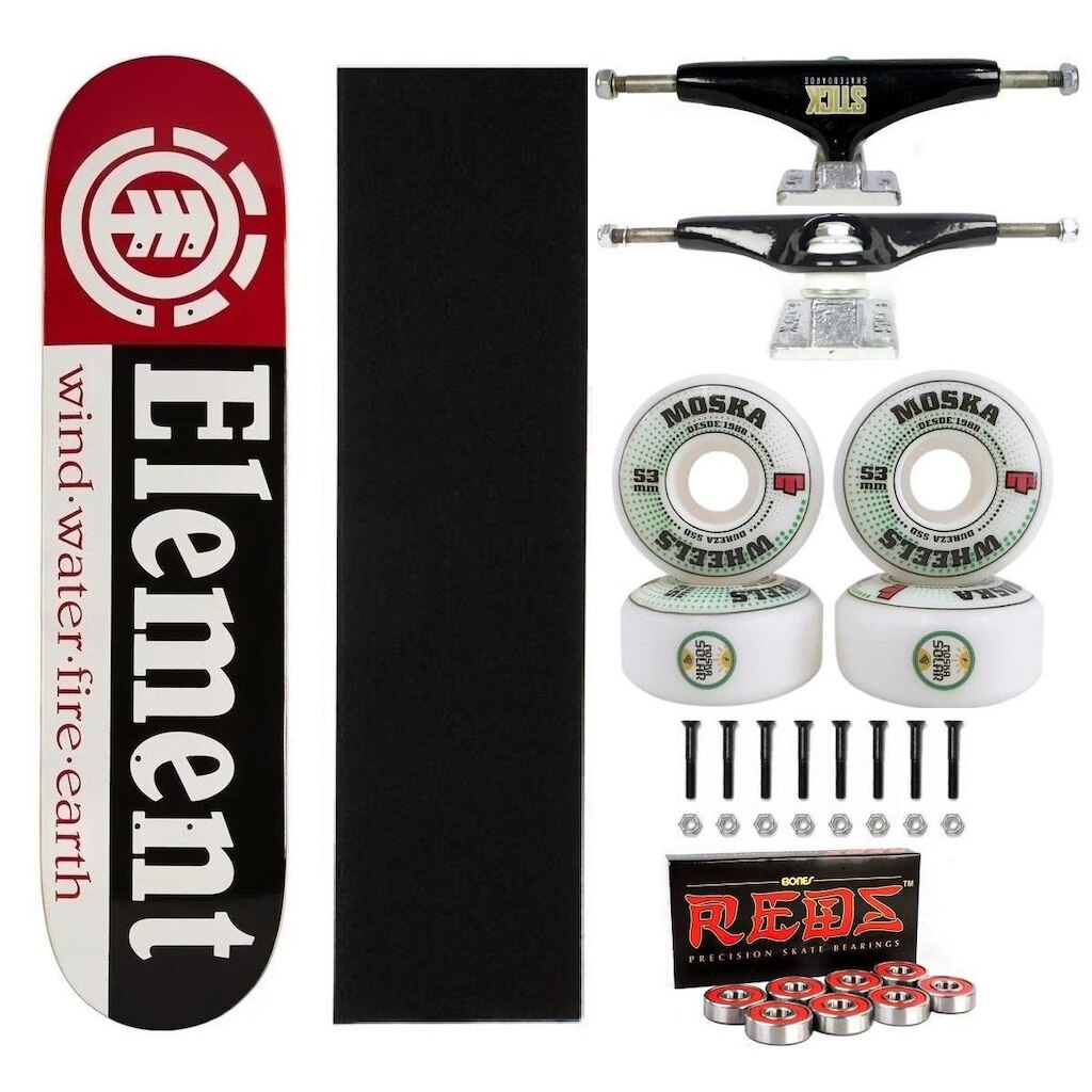 Skate Element 8.0 Montado Roda Moska 53mm Red Bones Abec 15