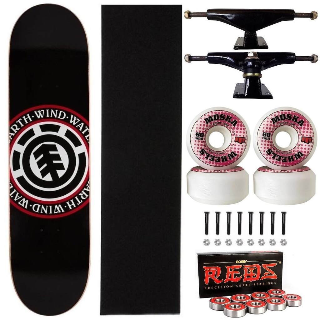 Skate Element Montado 8.5 Red Bones Abec 15 Roda Moska 60mm