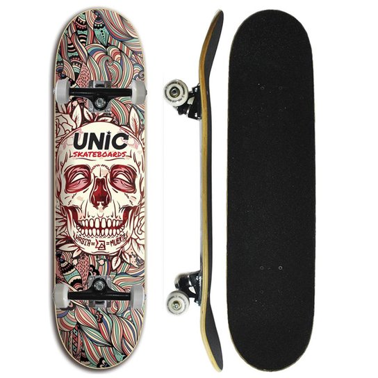 Skate Iniciante Completo Unic Skateboard - Caveira - Preto Menor preço em Skate Iniciante Completo Unic Skateboard - Caveira - Preto
