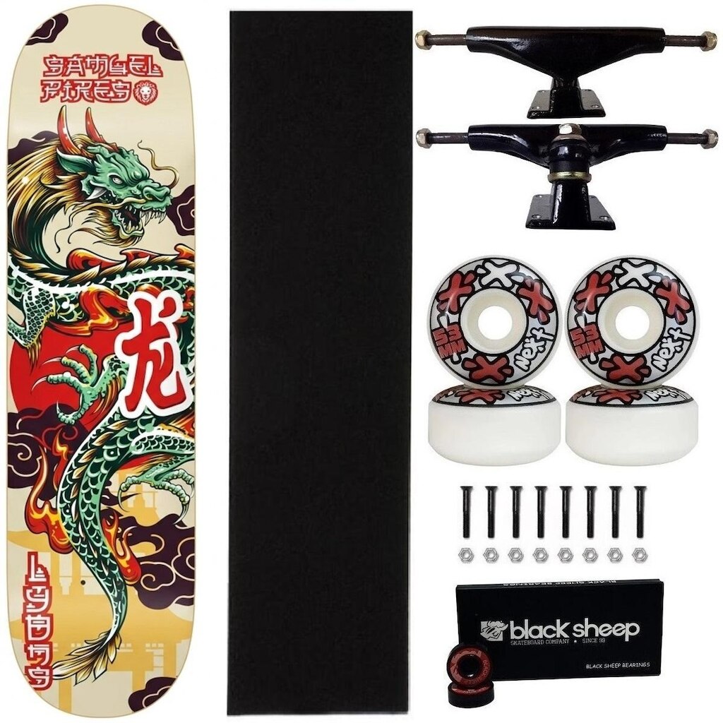 Skate Lyons Maple Montado 8 Importado Dragão Roda Next 53mm