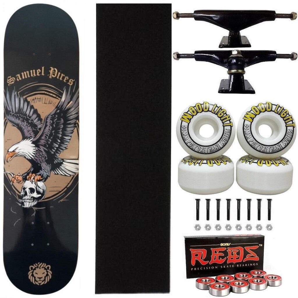 Skate Lyons Maple Montado 8.0 Red Bones Roda Wood Light 53mm