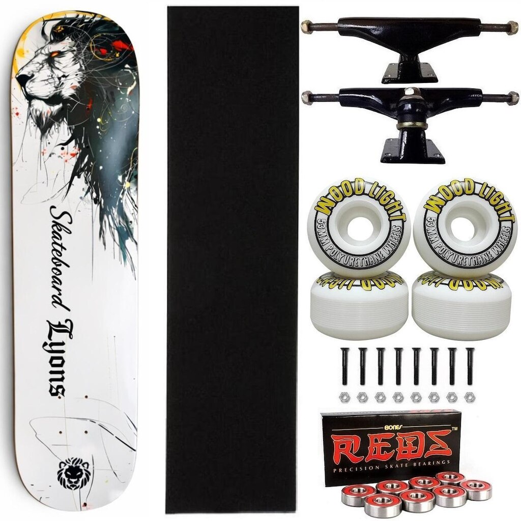 Skate Lyons Maple Montado 8.0 Red Bones Roda Wood Light 53mm