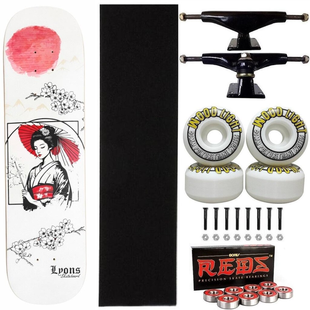 Skate Lyons Maple Montado 8.0 Red Bones Roda Wood Light 53mm
