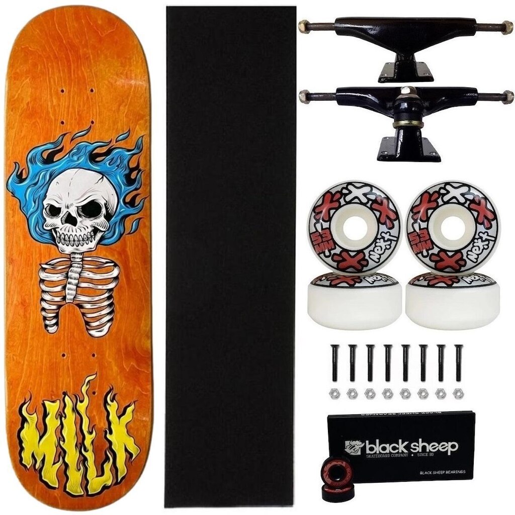 Skate Milk Maple Caveira Montado Completo 8.0 Roda Next 53mm