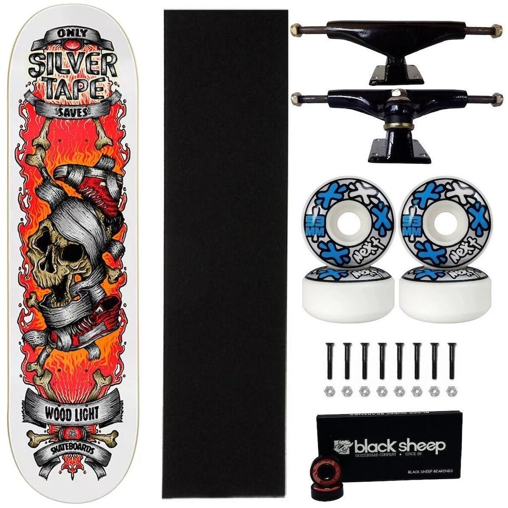 Skate Wood Light 8.0 Profissional Montado Next 53mm Caveira