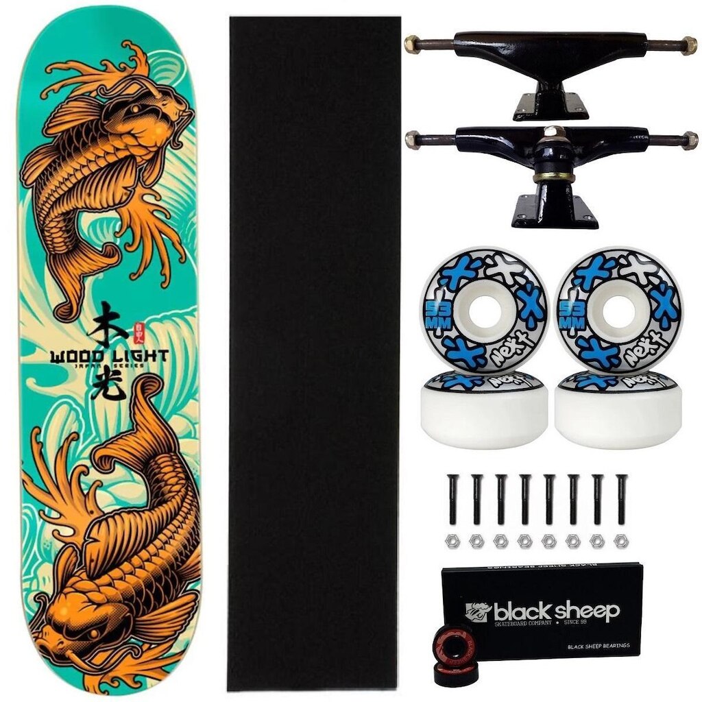 Skate Wood Light Carpa 8.0 Montado Roda Next 53mm Abec 15