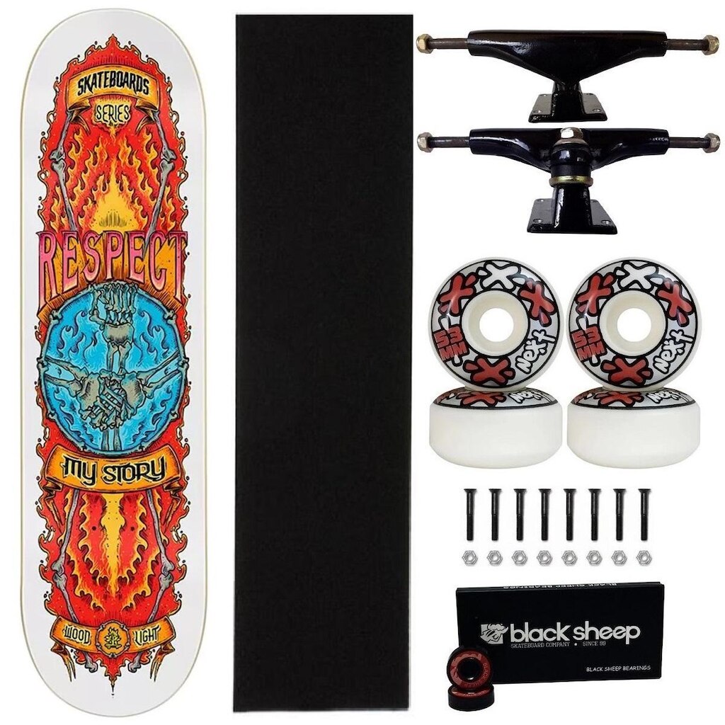 Skate Wood Light Maple 8.0 Roda Next 53 Black Sheep Abec 15