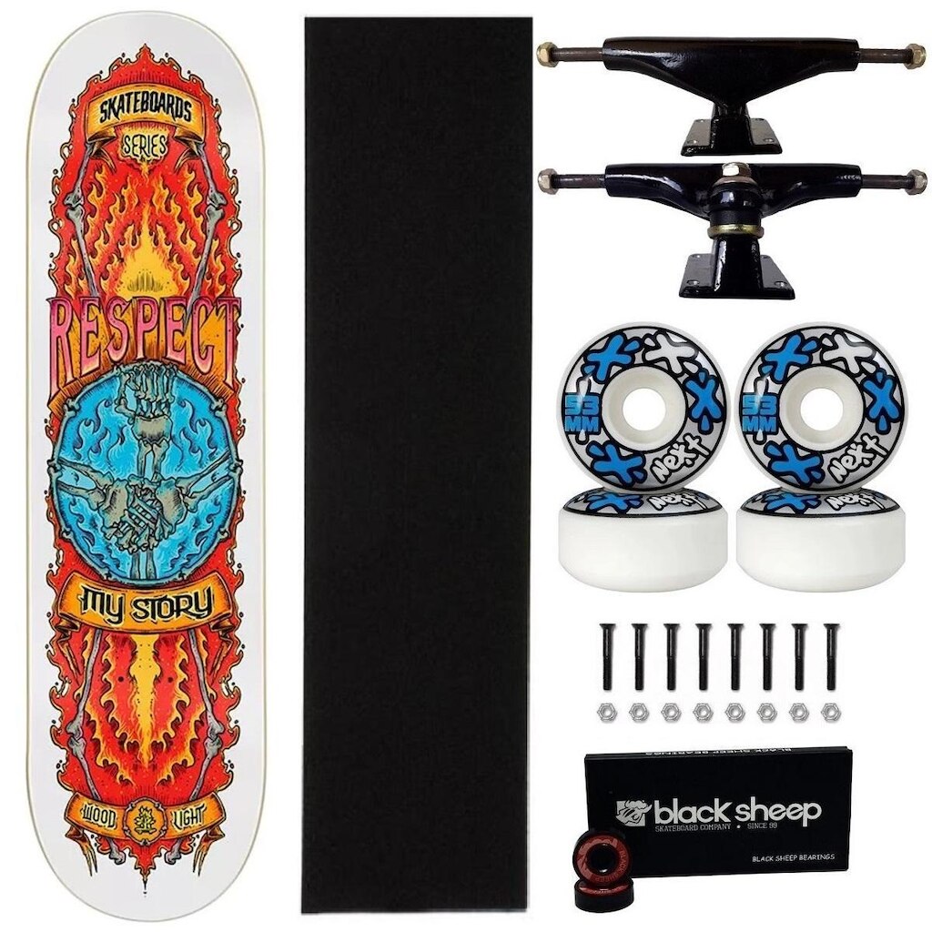 Skate Wood Light Maple 8.0 Roda Next 53 Black Sheep Abec 15