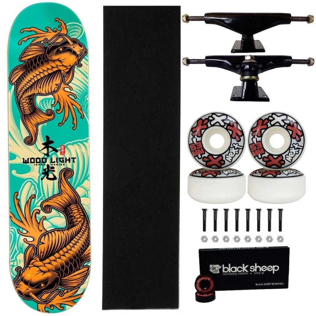 Skate Wood Light Maple Montado 8.2 Next 53mm Abec 15 Black