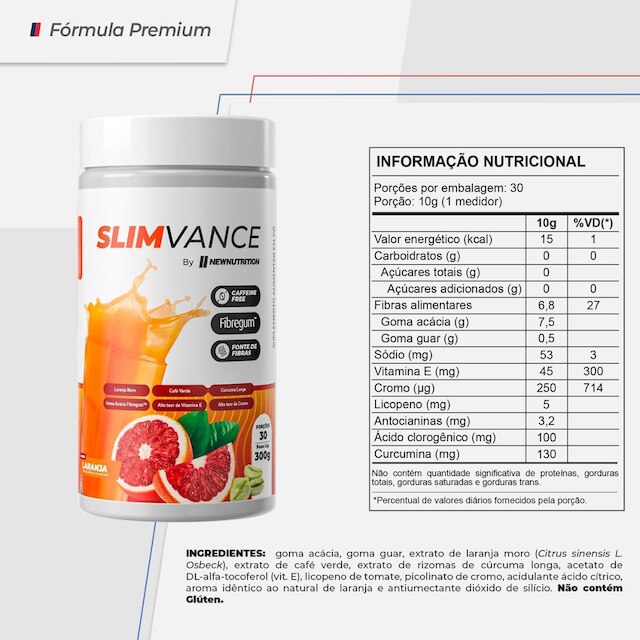 Slimvance Fibras sem Cafeina 300g Laranja