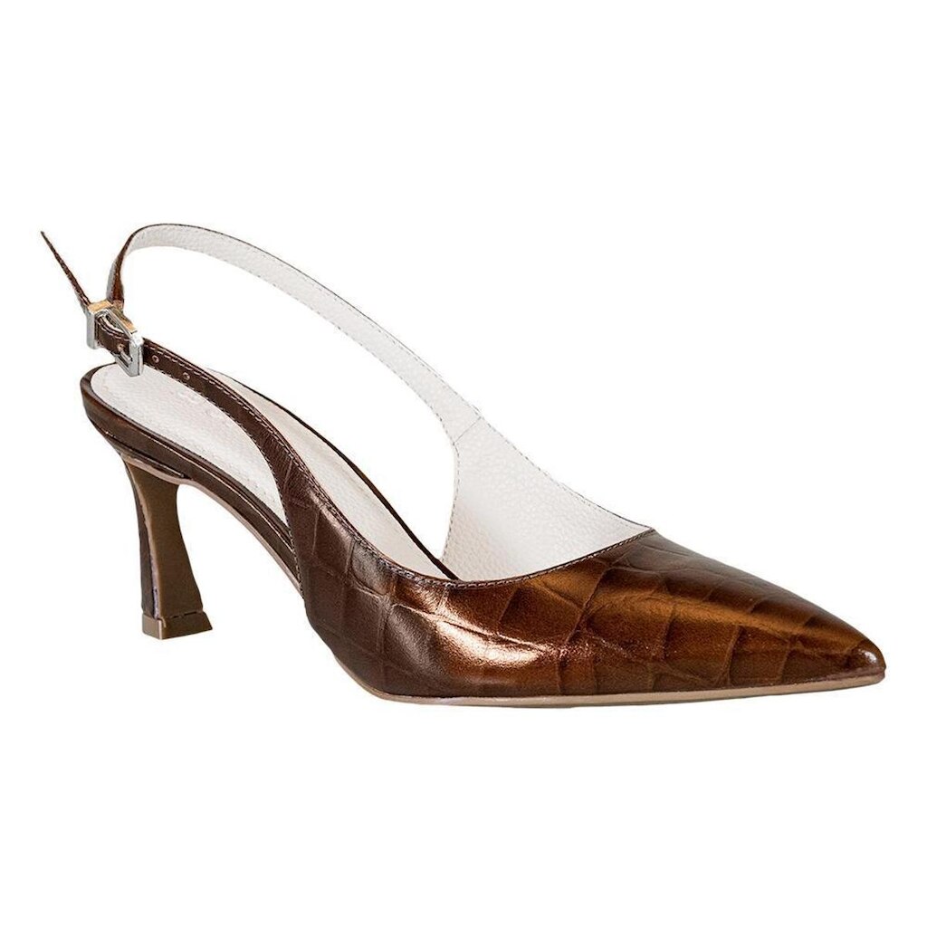 Slingback Feminino Couro Textura Croco Comfort