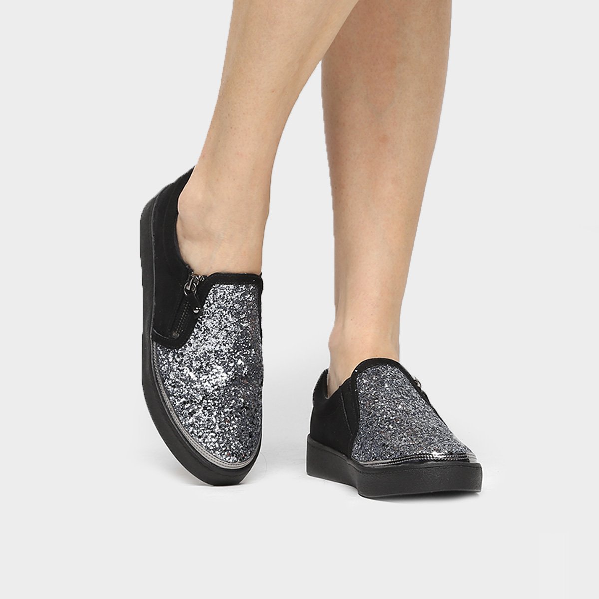 Slip On Bebece Glitter Preto Prata Netshoes