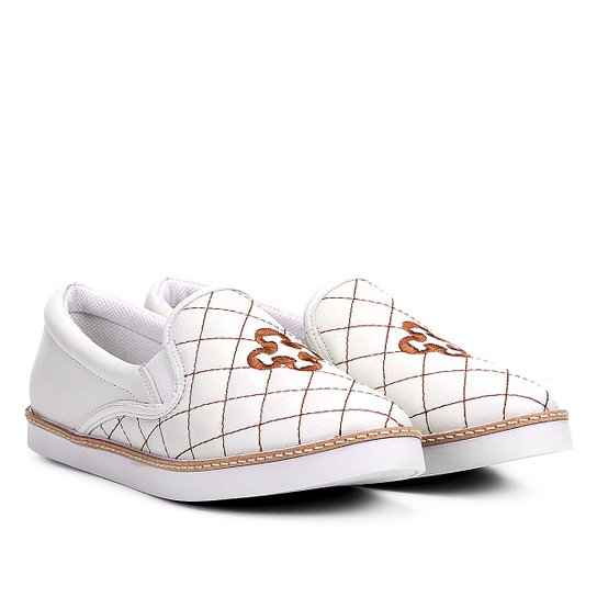 Slip On Couro Capodarte Matelassê Feminino - Branco