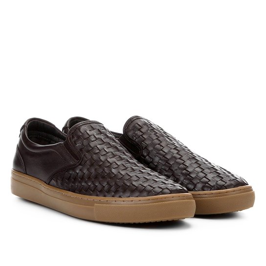 Slip On Couro Democrata Tressê Masculino - Café Menor preço em Slip On Couro Democrata Tressê Masculino - Café