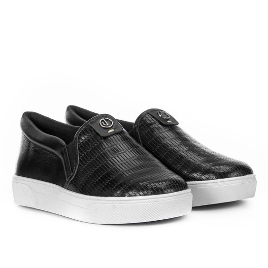 Slip On Couro Dumond Tiras Feminino - Preto
