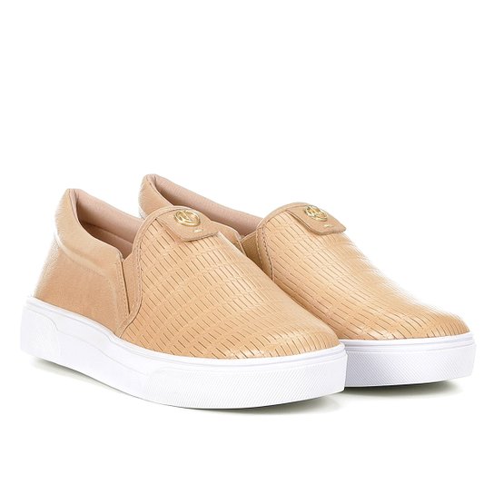 Slip On Couro Dumond Tiras Feminino - Areia