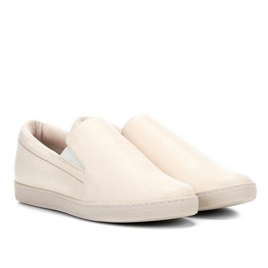 Slip On Couro Jorge Bischoff Básico Elástico Feminino - Off White