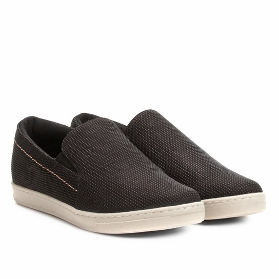 Slip On Couro Jorge Bischoff Elástico Perfuros Feminino - Preto