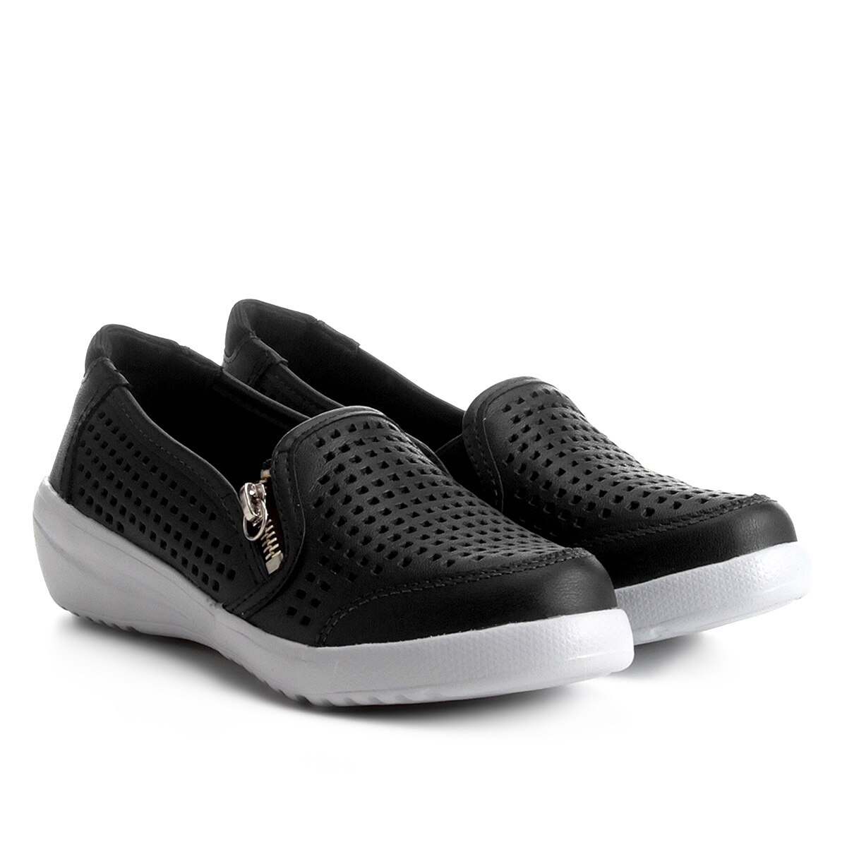 slip on couro kolosh furinhos com zíper lateral feminino