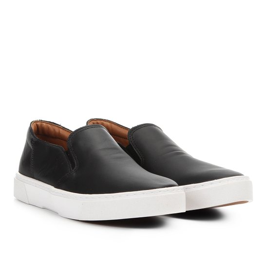 Slip On Couro Reserva Liso Masculino - Preto e Branco Menor preço em Slip On Couro Reserva Liso Masculino - Preto e Branco