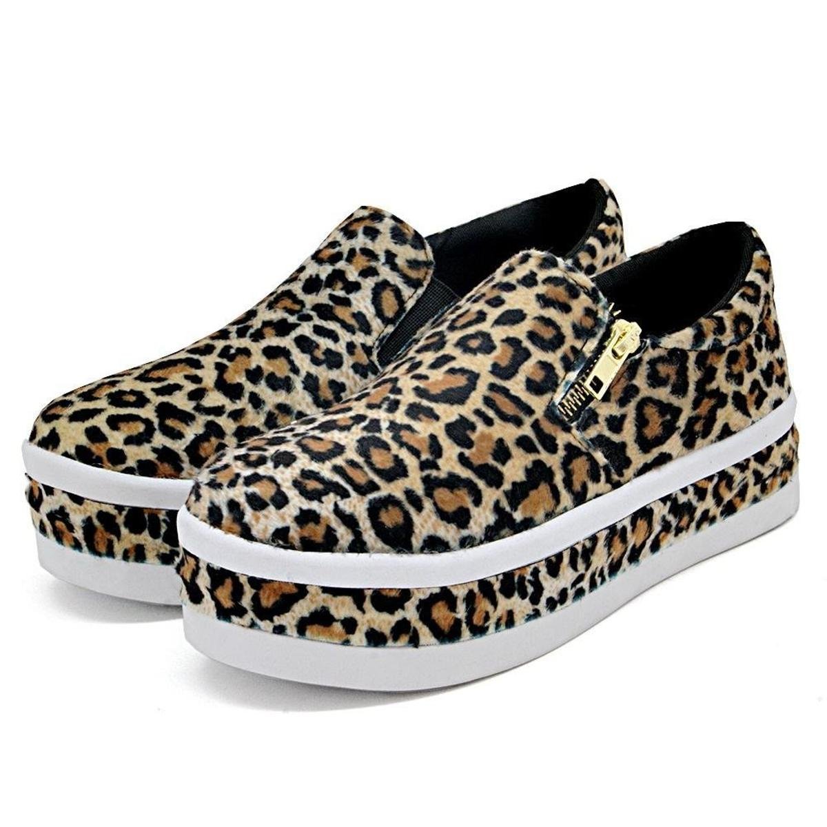 Slip On Feminino Estampa Onça Com Solado Plataforma - Onça | Netshoes