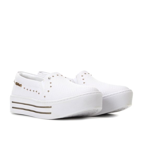 Slip On Kolosh Flatform Tachas Feminino - Branco Menor preço em Slip On Kolosh Flatform Tachas Feminino - Branco