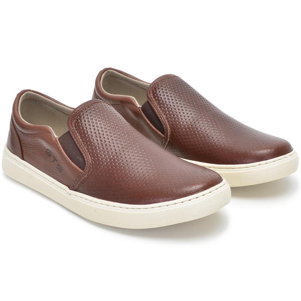 Menor preço em Slip On Masculino Iate Couro Tênis Sapatênis Sem Cadarço Elástico Calce Fácil Confortável