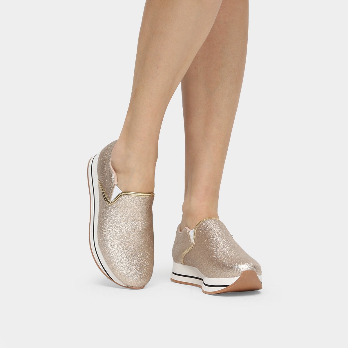 Slip On Moleca Glitter Flatform Feminino - Dourado | Netshoes