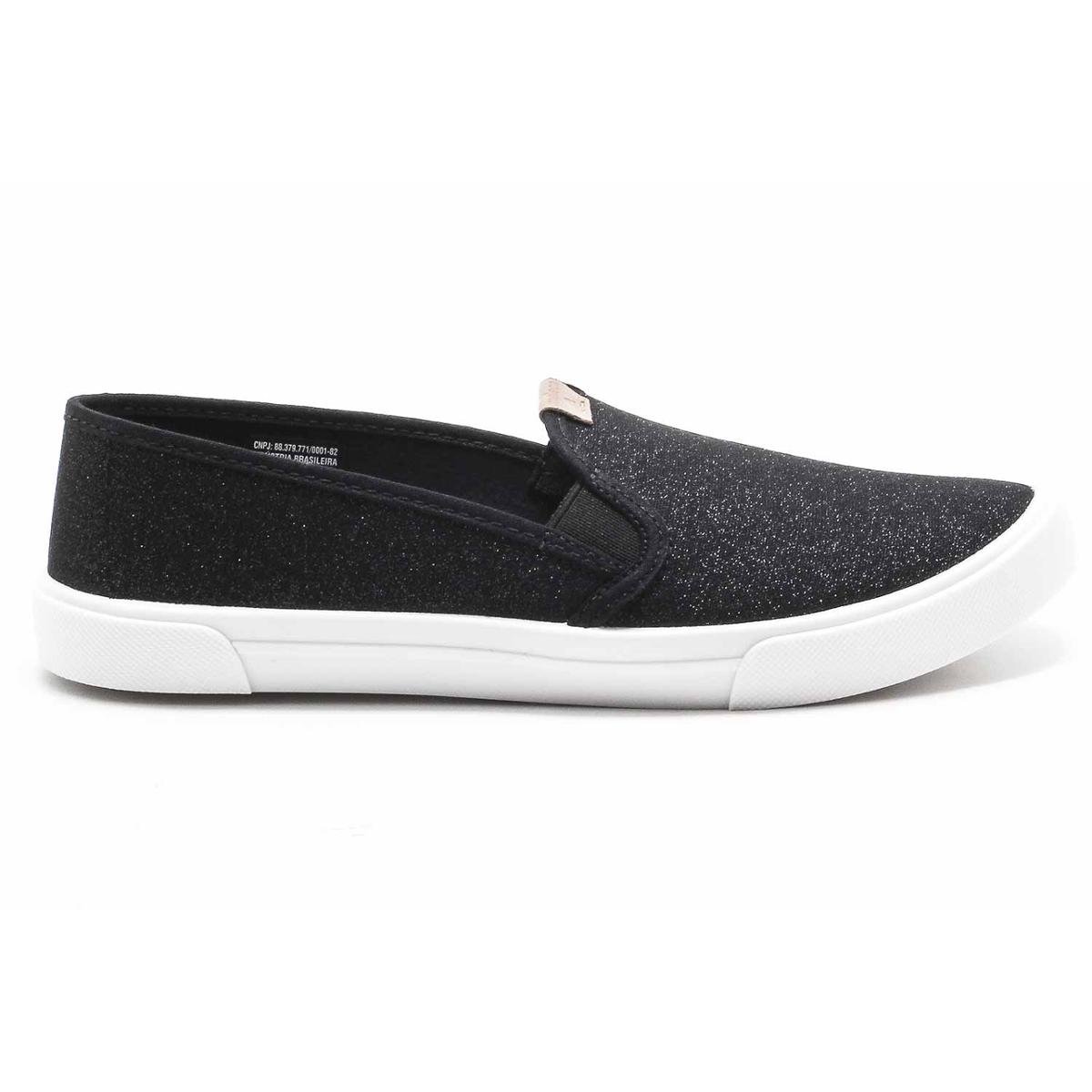 Slip On Moleca Lona Brilho Feminino - Preto | Netshoes