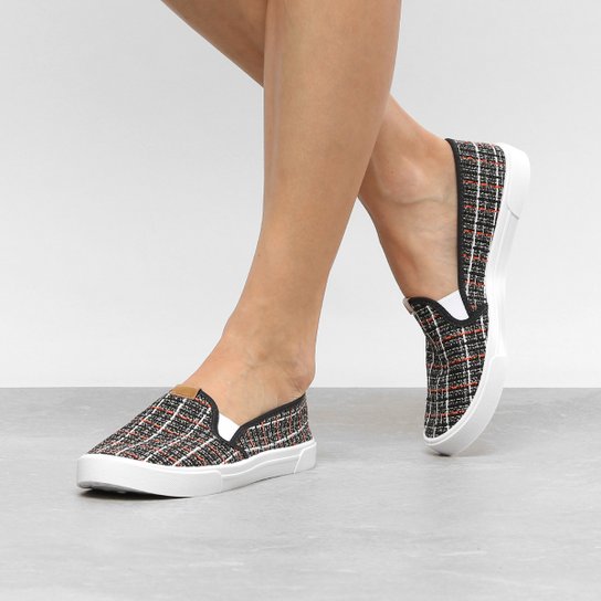 Slip On Moleca Tweed Feminino - Preto