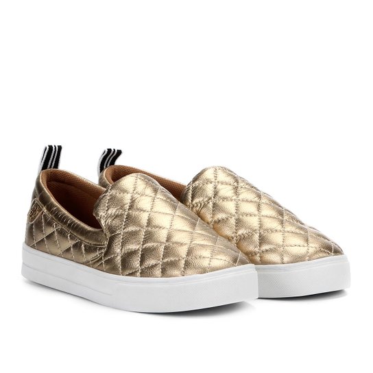 Slipper Couro Capodarte Matelassê Feminino - Ouro