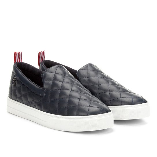 Slipper Couro Capodarte Matelassê Feminino - Marinho