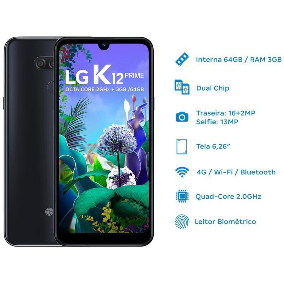 Smartphone LG K12 Prime 64GB Preto 4G Octa Core - Preto | Netshoes