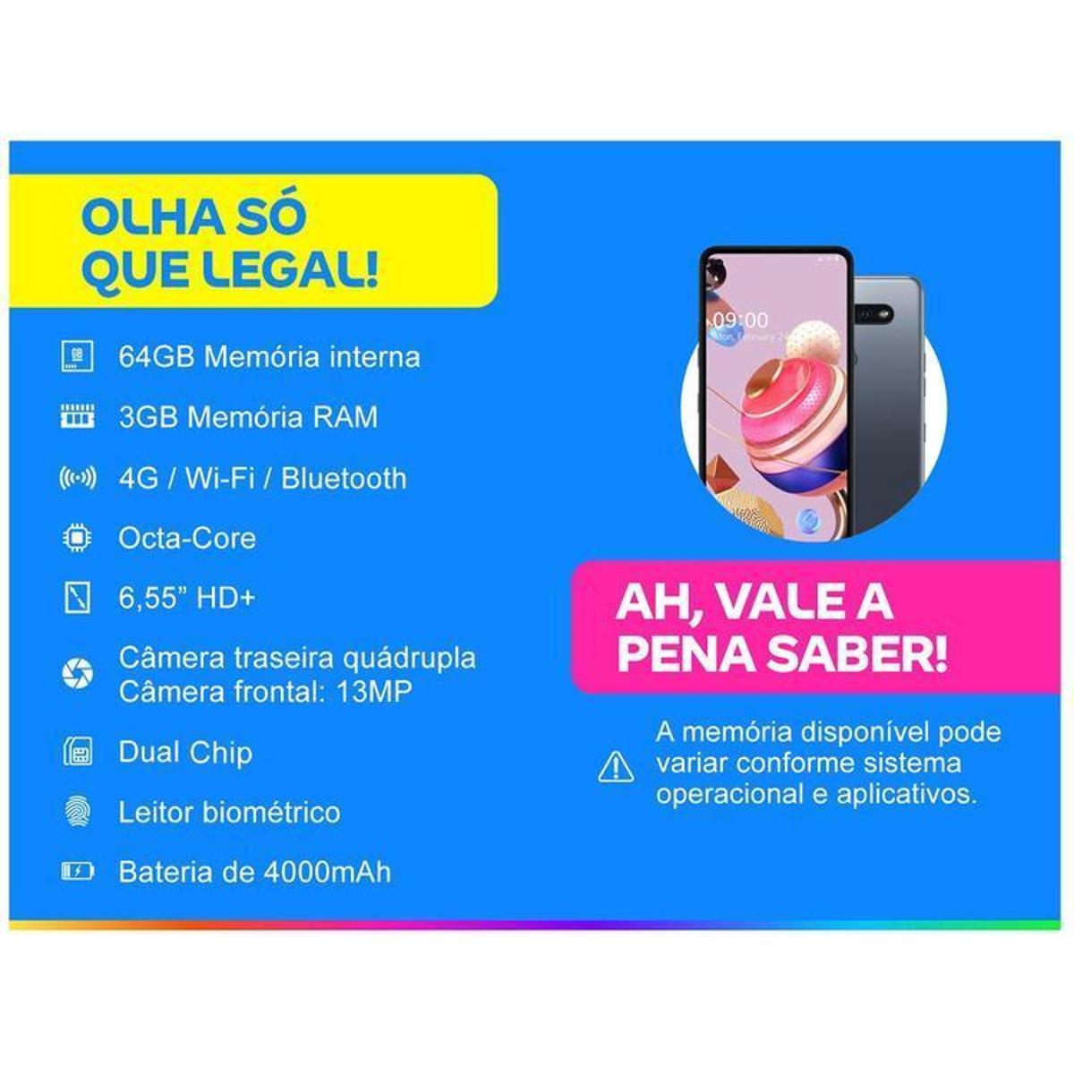 Smartphone LG K51S 64GB 4G Octa-Core - 3GB RAM 6,55” Câm. Quádrupla +  Selfie 13MP - Chumbo | Netshoes