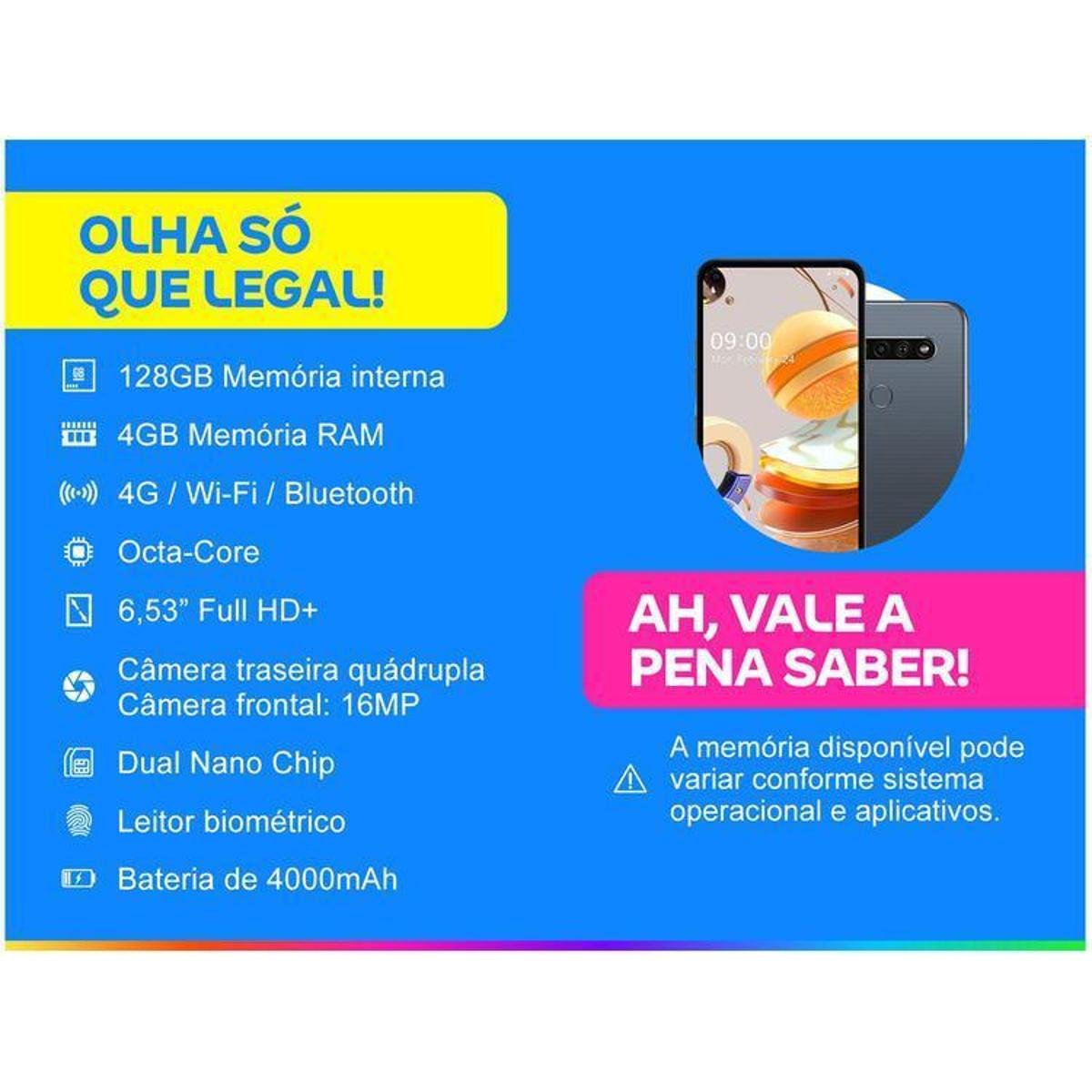 Smartphone LG K61 128GB 4G Octa-Core 4GB RAM 6,53” - Chumbo | Netshoes