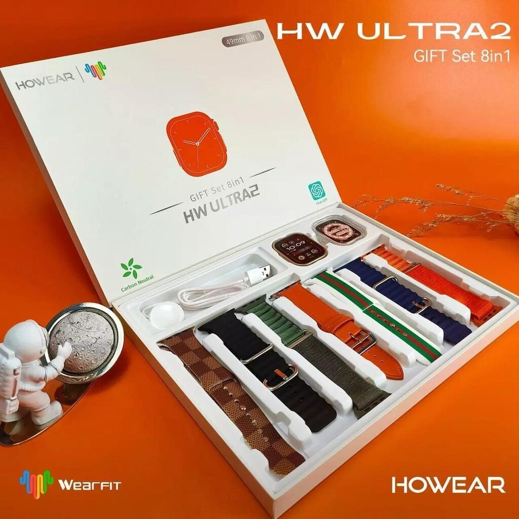 Smartwatch HW Ultra 2 serie 9 49mm cm 7 Pulseiras + Case com Relogio Prata