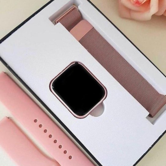 Smartwatch Relógio Inteligente Feminino T80s Bluetooth Recebe Notificações Pulseira Extra - Rosa Menor preço em Smartwatch Relógio Inteligente Feminino T80s Bluetooth Recebe Notificações Pulseira Extra - Rosa
