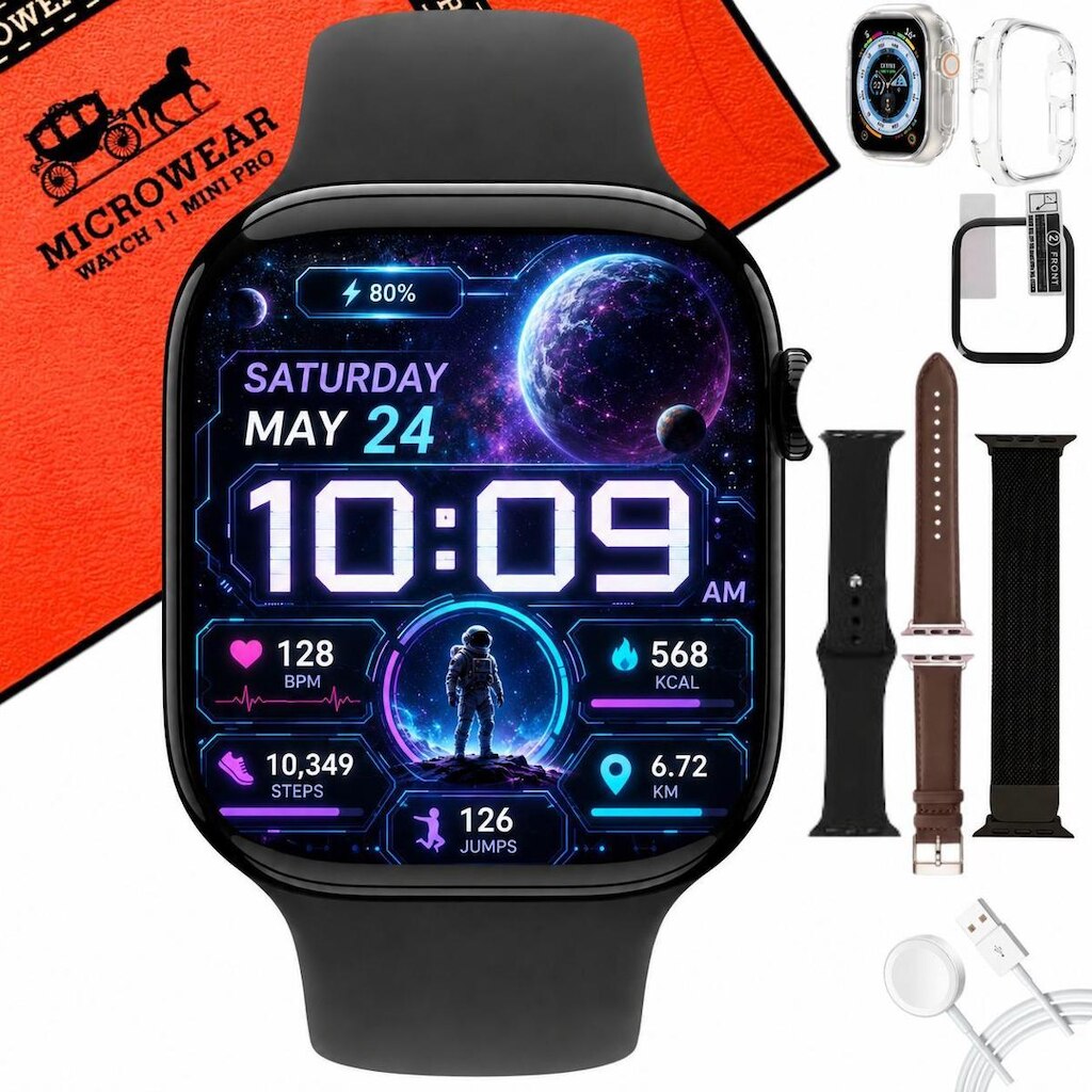 Smartwatch Relógio Responde Mensagens W11 Mini Pro Assistente De Voz Ilha Dinâmica Bussola GPS