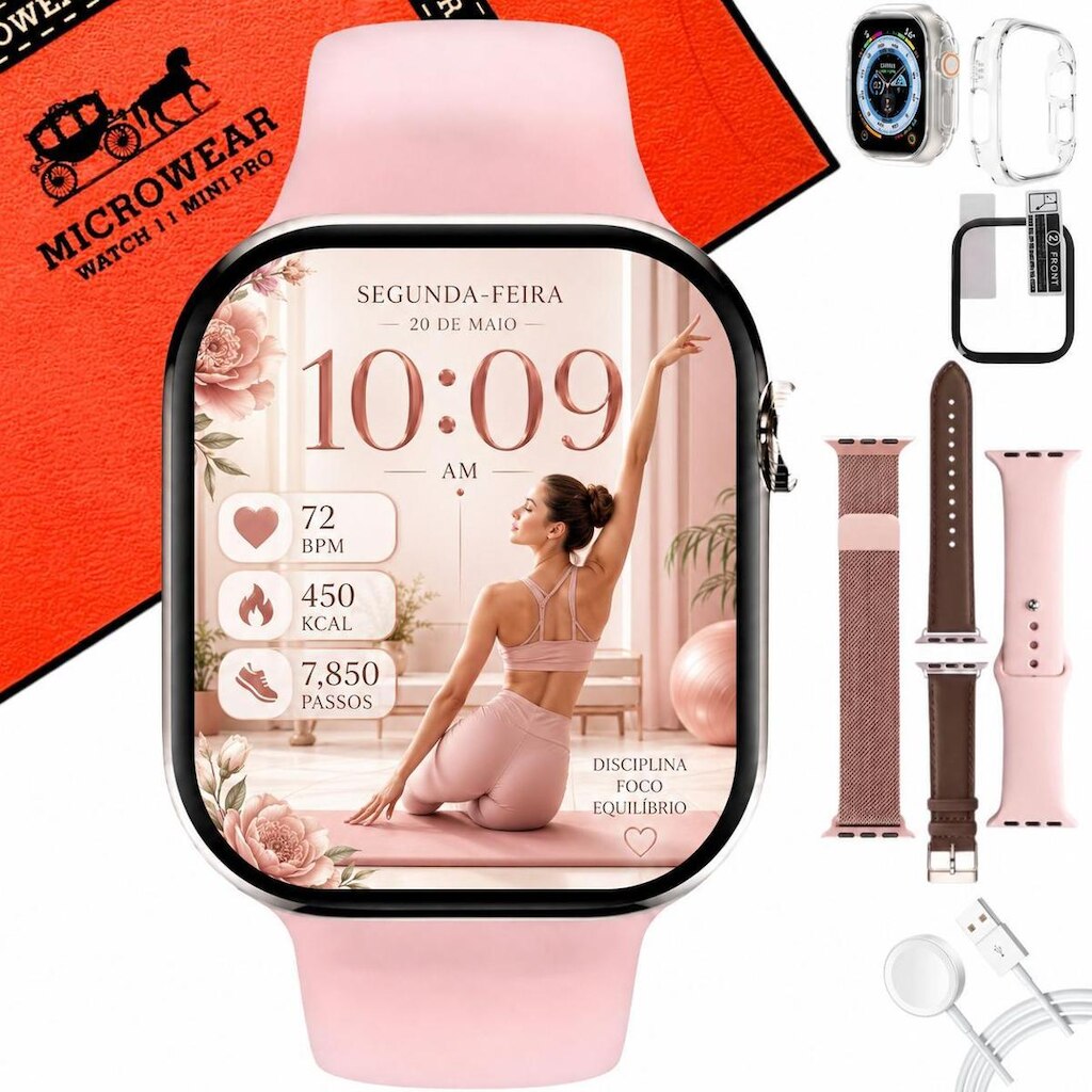 Smartwatch Relógio Responde Mensagens W11 Mini Pro Assistente De Voz Ilha Dinâmica Bussola GPS