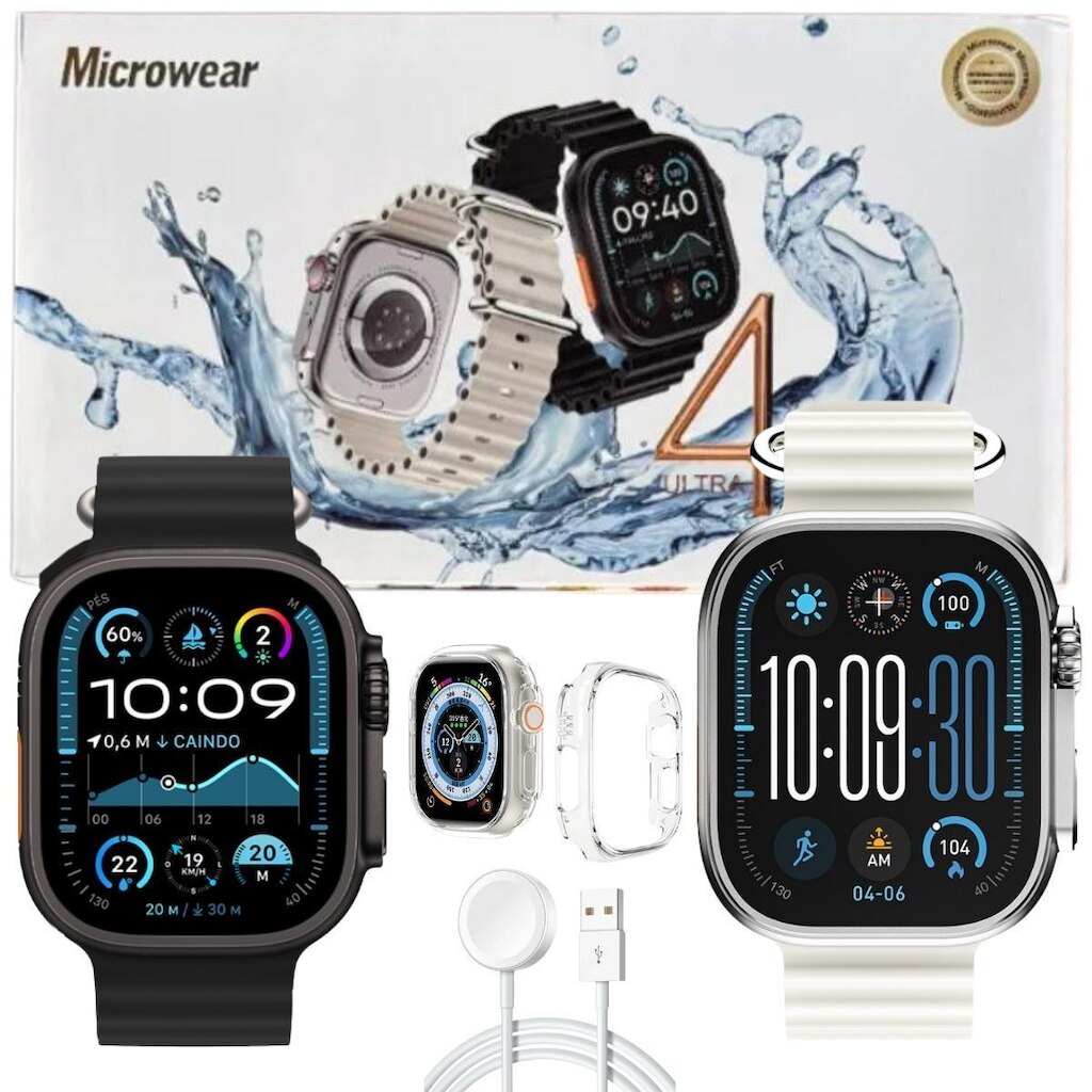 Smartwatch Relógio Ultra U4 Recebe Notificações Bluetooth Android iOS Faz Ligaçoes Serie 10 Amoled