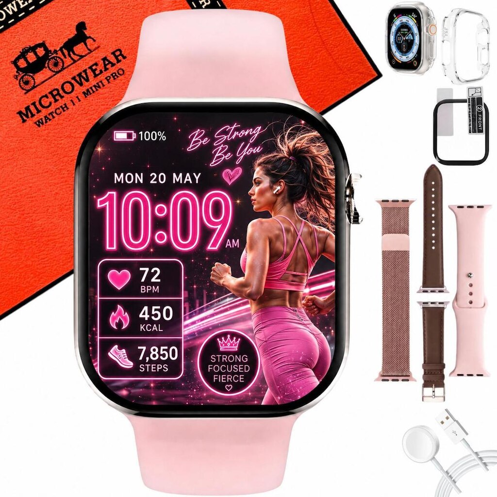 Smartwatch Relogio W11 Mini Pro Tela Amoled 1Gb Responde Whatzz Kit 3 Pulseiras Pelicula E Case