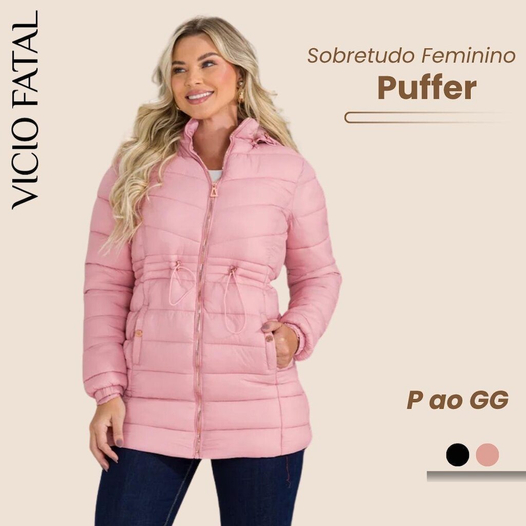 Sobretudo Casaco Puffer Nylon Bobojaco Feminino Plus Com Capuz