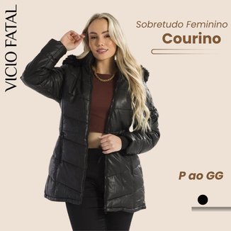 Sobretudo Feminino Couro PU Forrada Impermeável - Aconchegante Inverno Couro Sintético