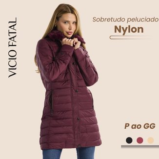 Sobretudo Nylon Feminino Impermeável Parka BoboJaco com Capuz Peluciado
