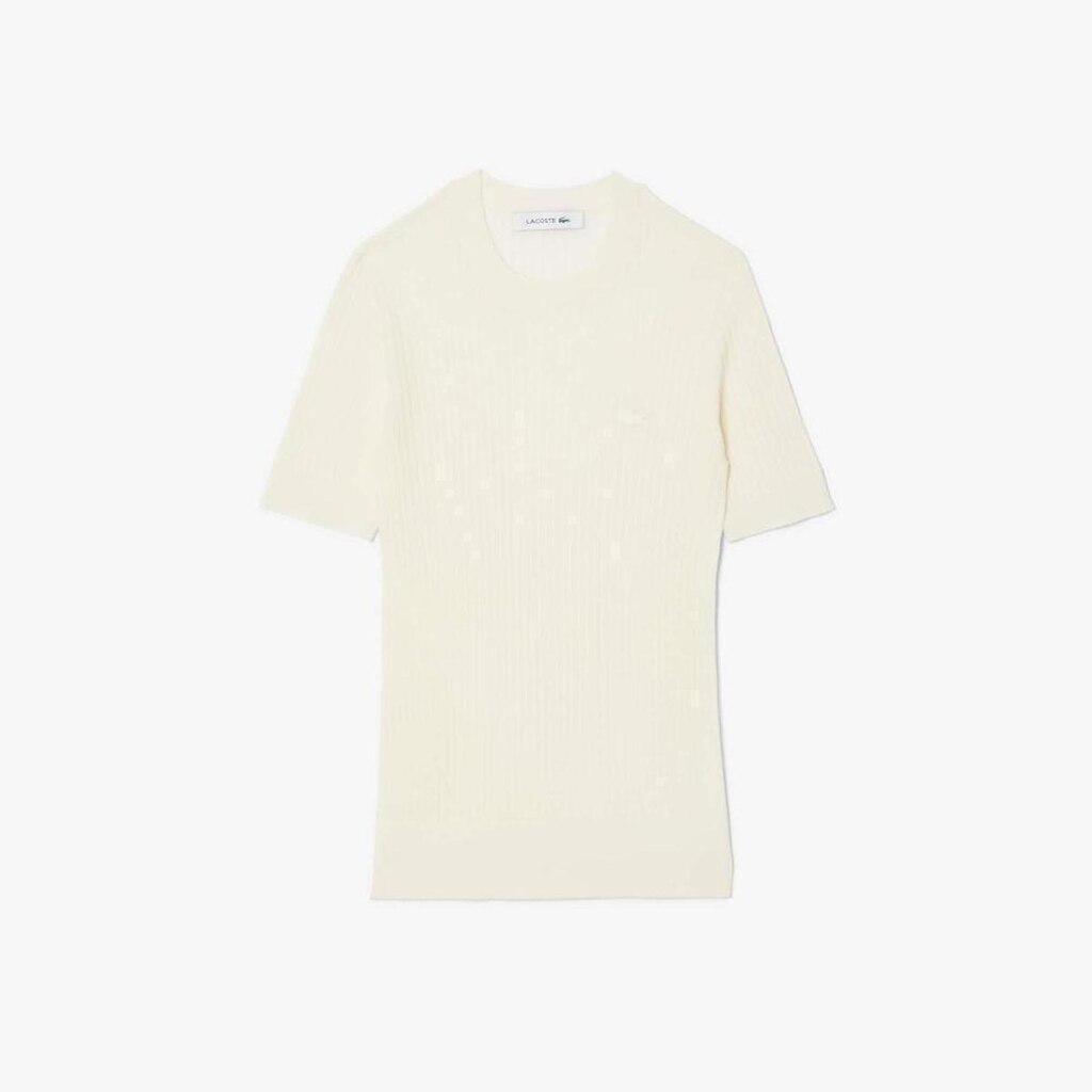 Suéter de Malha Canelada de Lã Merino de Mangas Curtas Lacoste Feminina