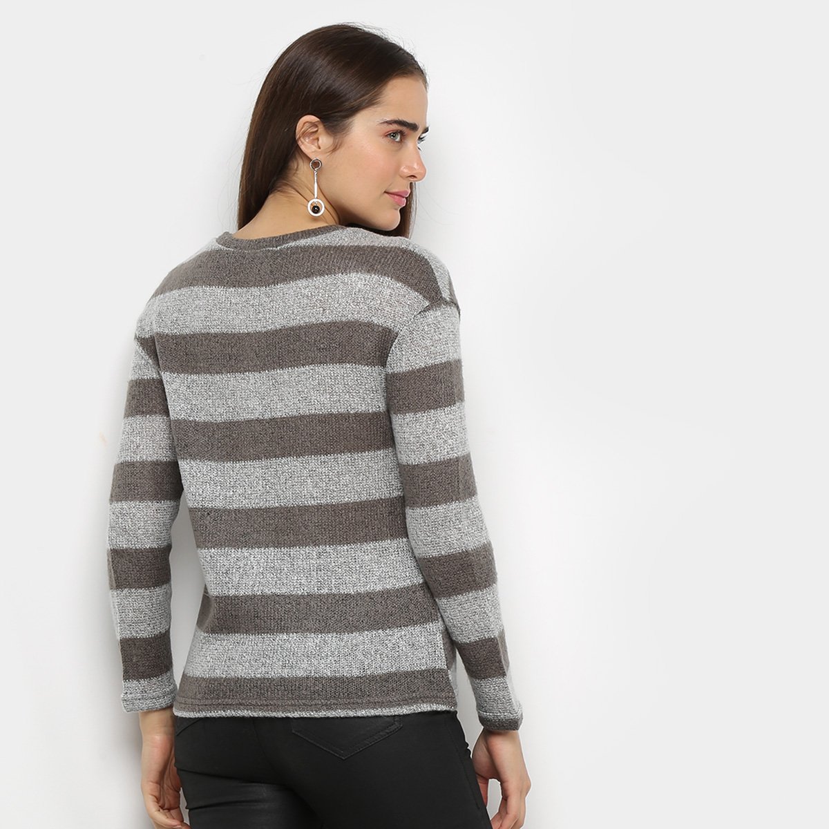 Suéter Facinelli Tricot Listrado Feminino Chumbo Netshoes