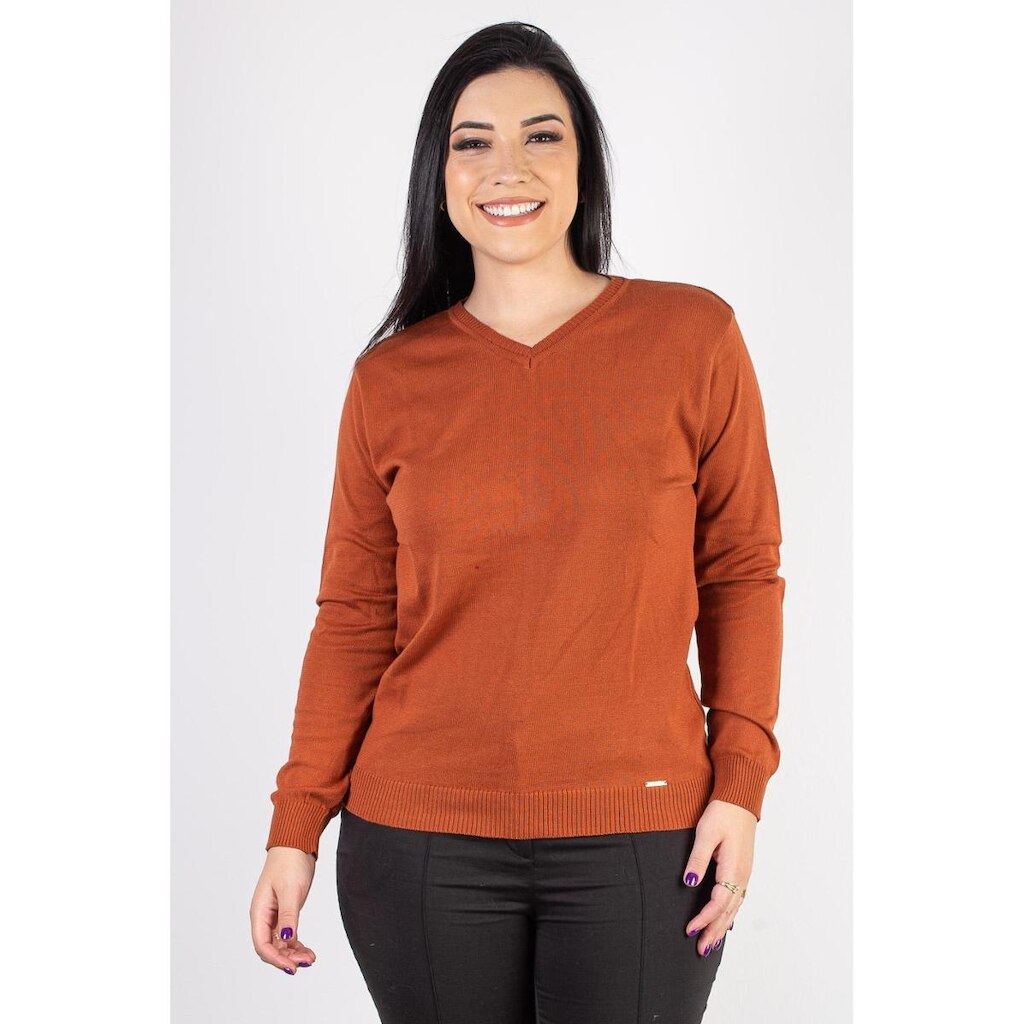 Suéter feminino de malha gola V 60004 - P - Bege