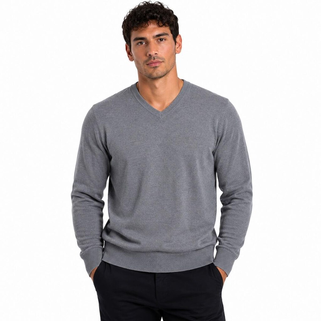 Suéter Gola V Tricôt Masculino Broken Rules 590223 Cinza