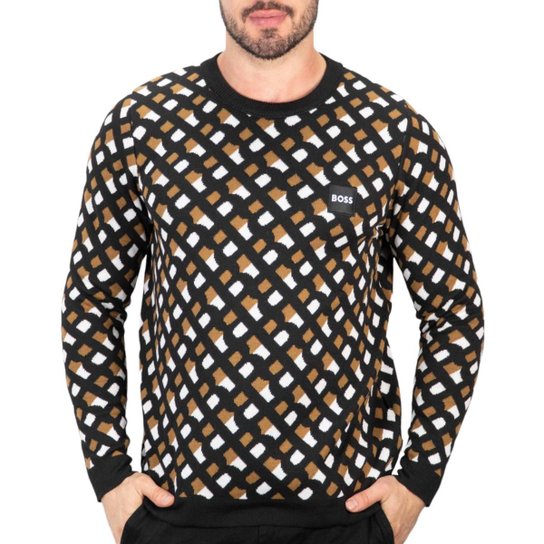 Suéter Hugo Boss Monogramado Preto Netshoes