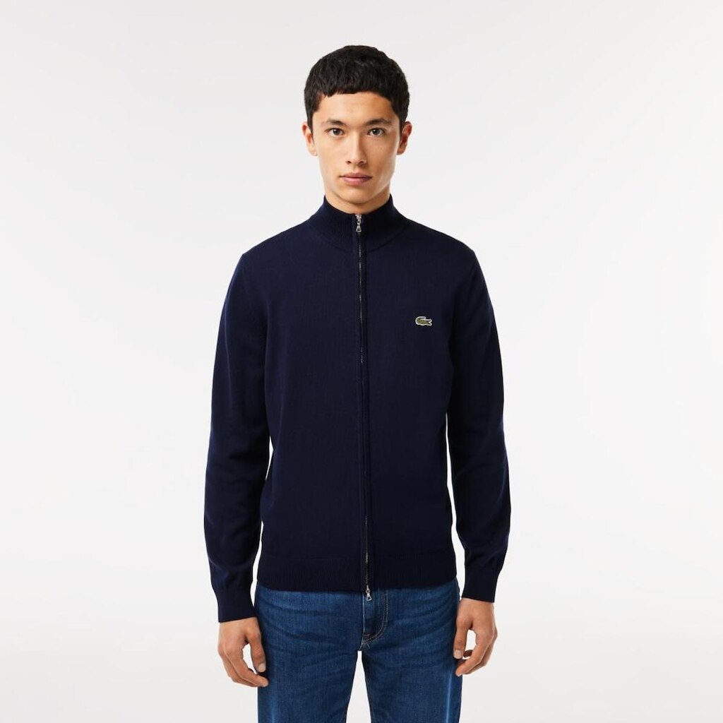 Suéter Lacoste com Zíper e Gola Alta de Algodão Orgânico Masculino